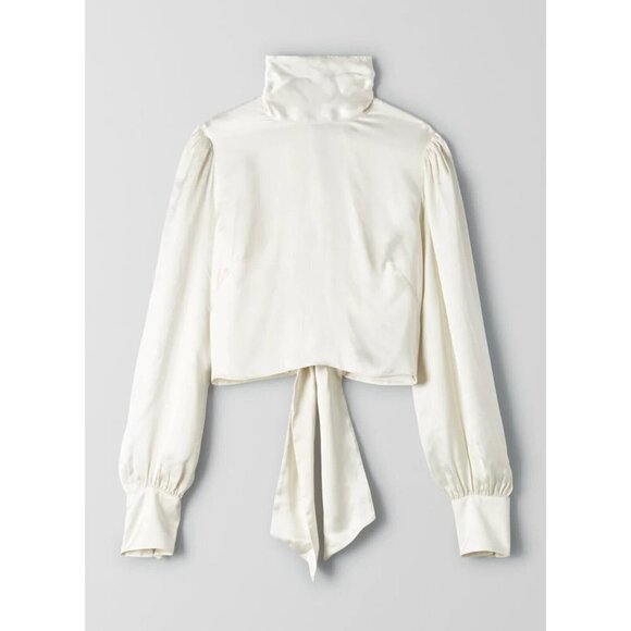 Wilfred Women's 2XS Ivory Avorio Leigh Blouse High Neck Shiny Backless Top $138 - Picture 1 of 10